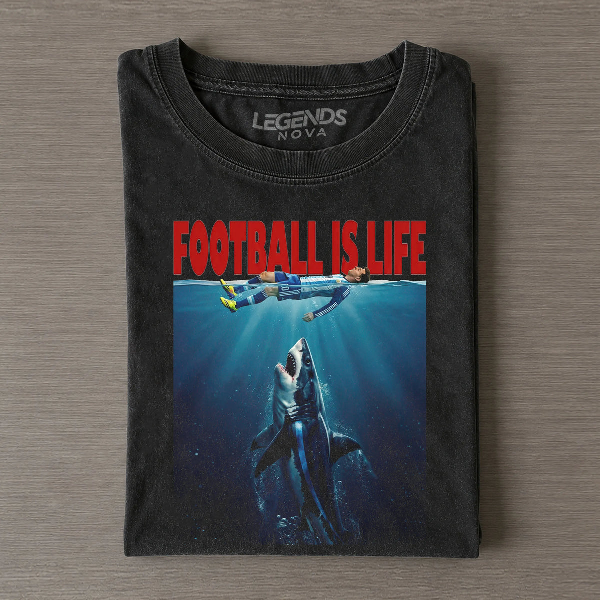 Football Is Life Messi Underwater Shark Vintage Soccer V2 Tee