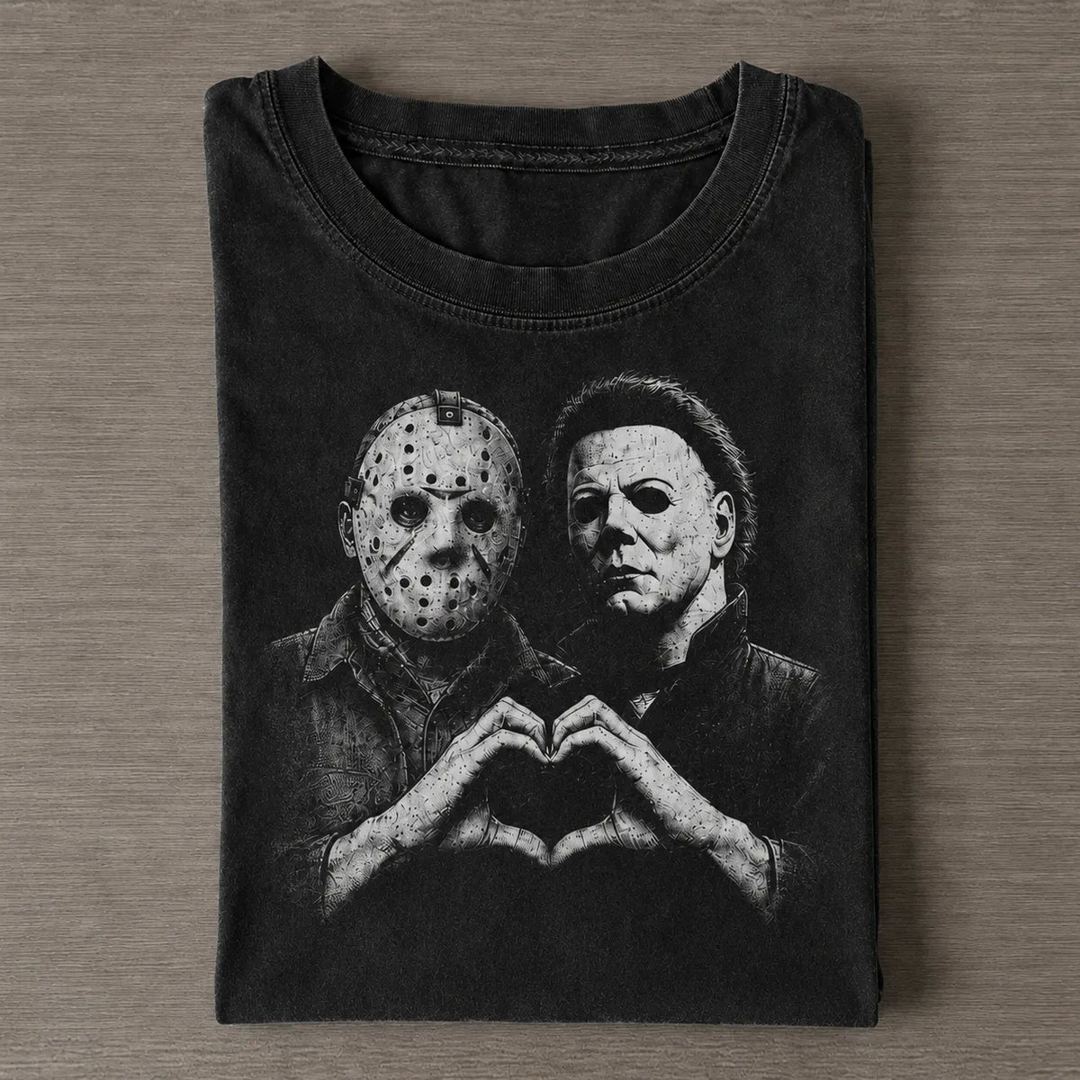 Halloween Jason Voorhees & Michael Myers Heart Vintage Tee