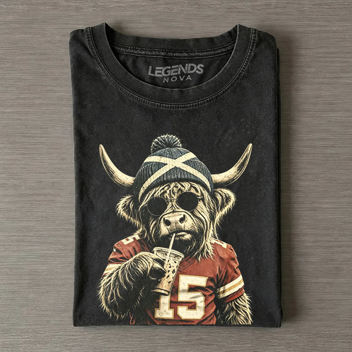 Highland Cow Beanie Football T-shirt