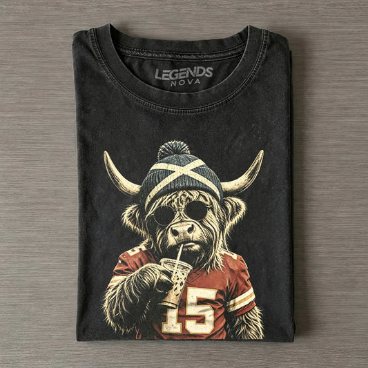 Highland Cow Beanie Football T-shirt