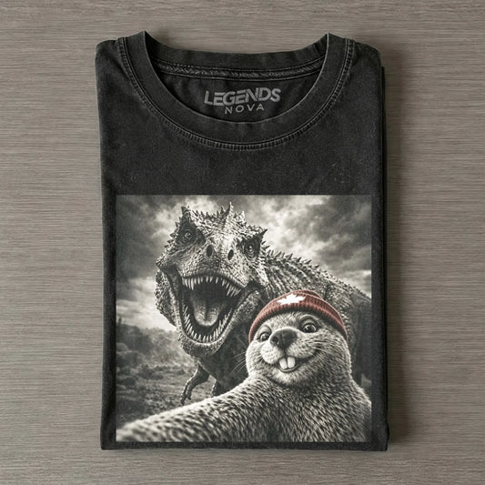 Beaver Selfie Encounter Dinosaur T-shirt